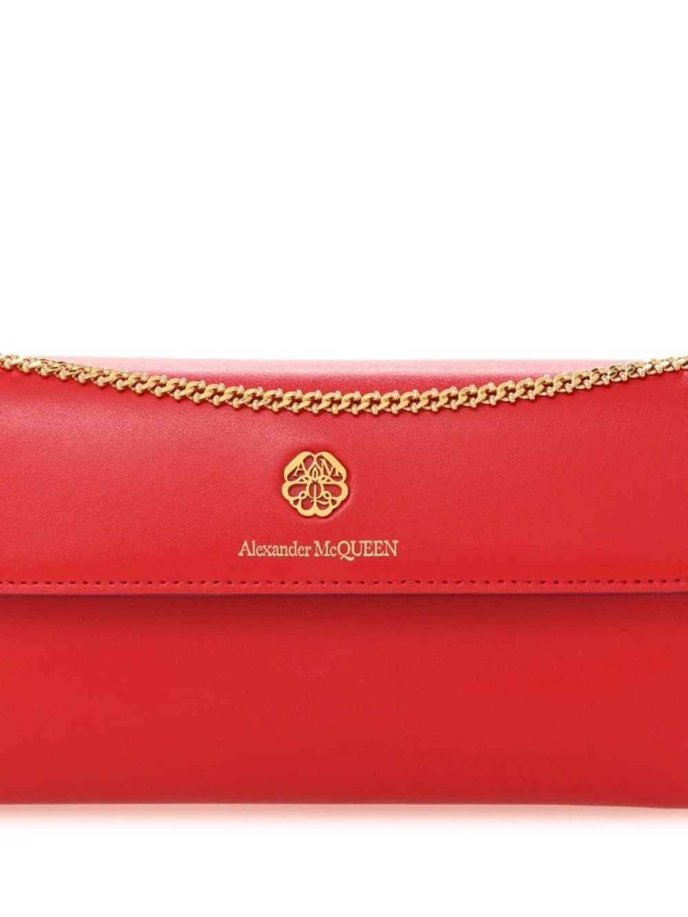Alexander McQueen Red Leather Envelope Clutch with Gold Chain
